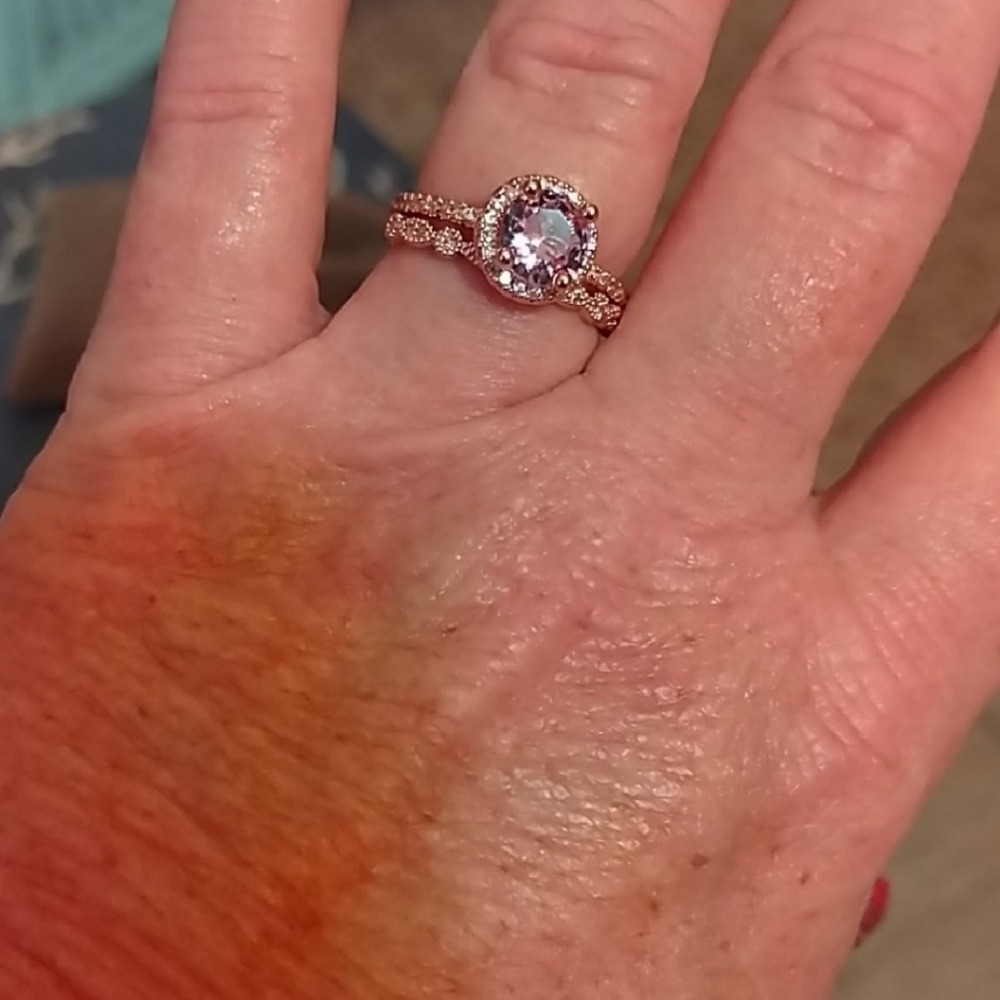 Rose gold wedding set rings art deco Victorian